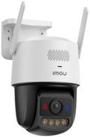 Imou Titan Pro bewakingscamera in wit en zwart, voorzien van twee antennes en rode en blauwe sensoren aan de voorzijde.