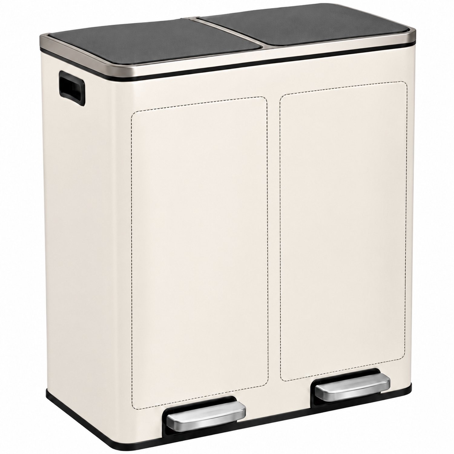 Afvalscheidingsprullenbak 2 vakken Wit – 60 L (2x30 Liter) pedaalemmer Homra QUICKX – Design Duo Afvalemmer RVS - Afval Scheiden - Recycle Afvalbak - Hygiënisch Pedaal - Dubbele Vuilnisbak - Keuken Vuilbak - Kantoor Prullenbak