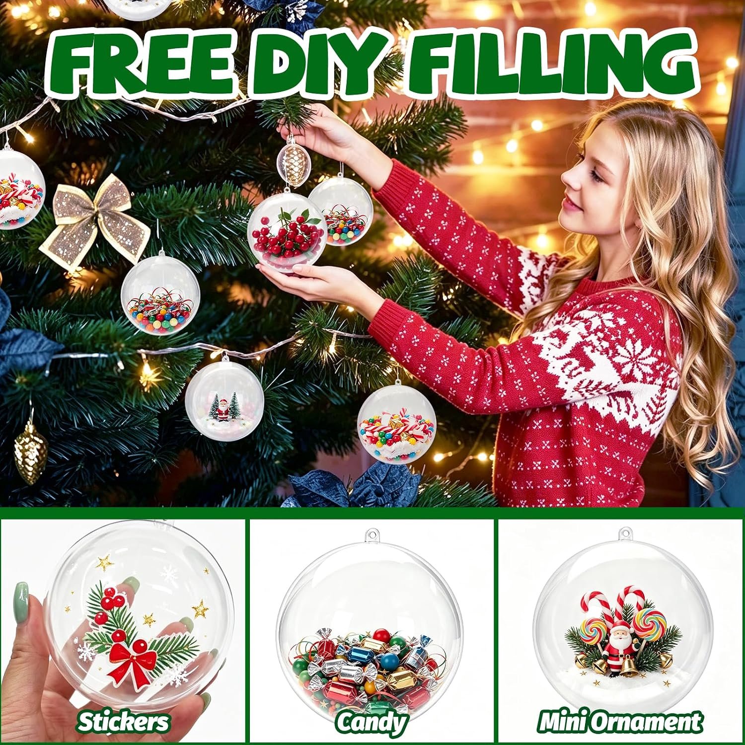 Transparante Kerstballen - Kerstballen om te Vullen - DIY Kerstballen - Vulbare Kerstballen - Kunststof Kerstballen - 8 cm - Set van 20 - Transparant – foto 7