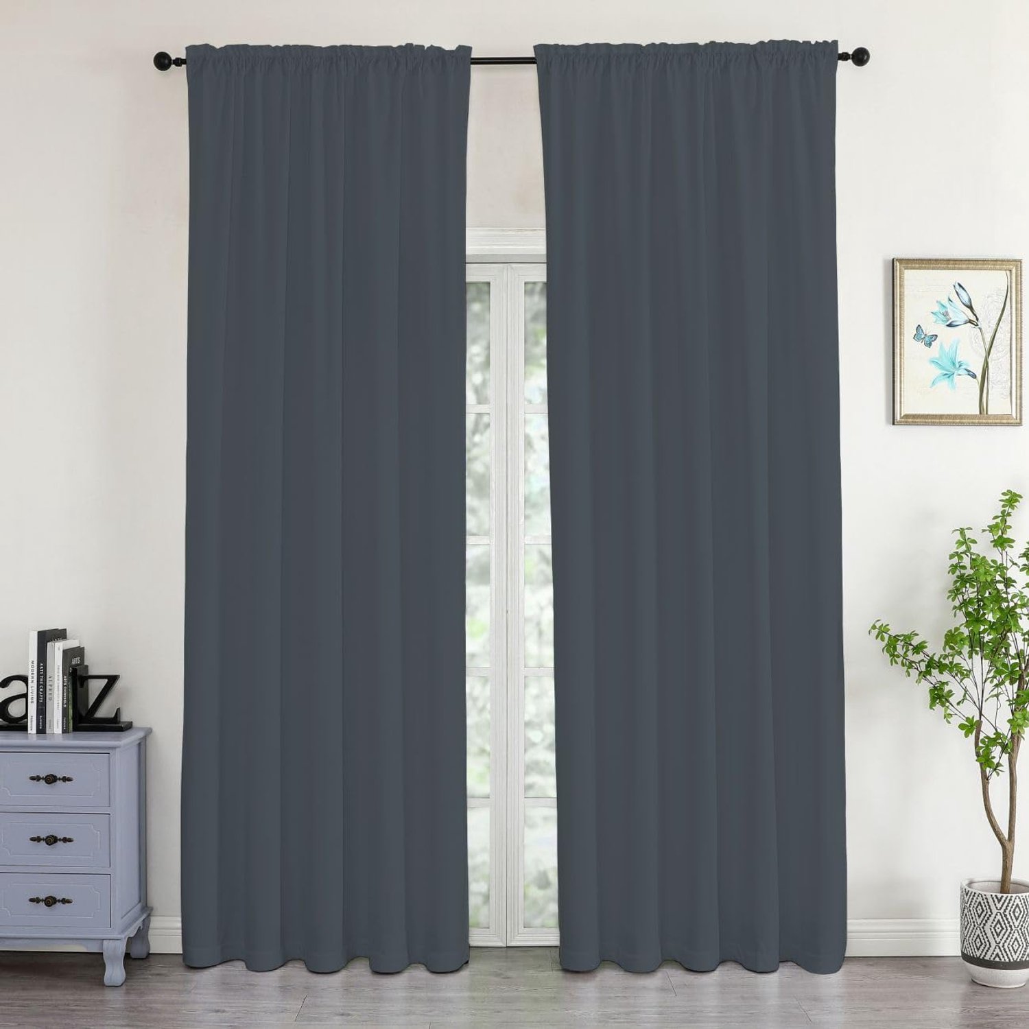 Gordijn ondoorzichtig 140 x 245 cm - fluwelen donkergrijs - plooiband - stijlvol lichtbeheer - m-winkel