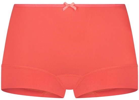 Koraalrode short met strikje aan de tailleband. Zachte katoen met gladde afwerking.