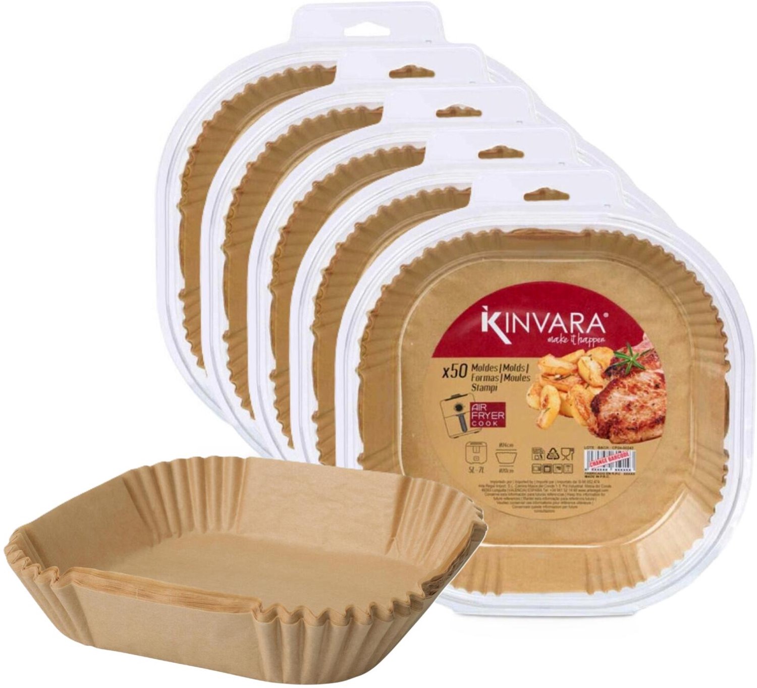 Kinvara Airfryer bakpapier - vierkant - 24 x 24 x 5 cm - anti kleef - bakfolie - 250x vellen - hittebestendig