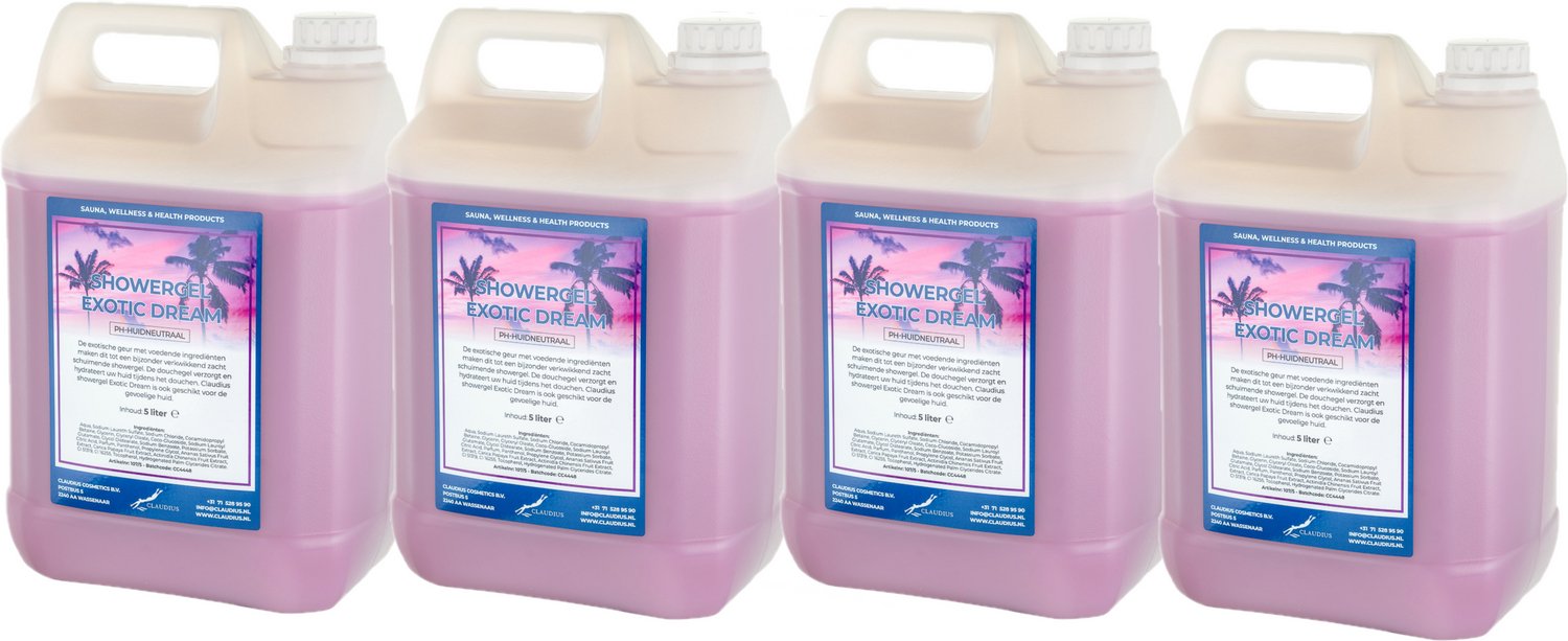Claudius Douchegel Exotic Dream 5 liter - set van 4 stuks - showergel - navulling - voordeelverpakking