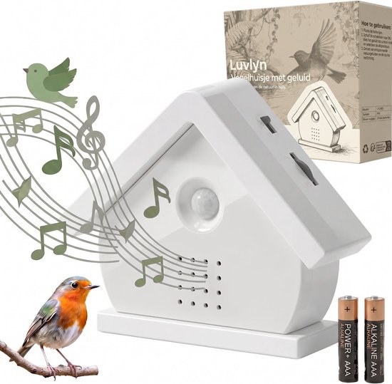 Luvlyn Vogelhuisje met Geluid en Verlichting - Vogelgeluiden Huisje met Sensor - Voor op toilet - met Timer - 7 Natuurgeluiden voor op WC - Inclusief Batterijen - Wit