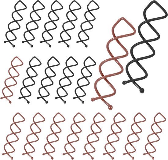 Set van 20 zwarte en bruine metalen spiraalvormige haarspelden voor opgestoken kapsels.