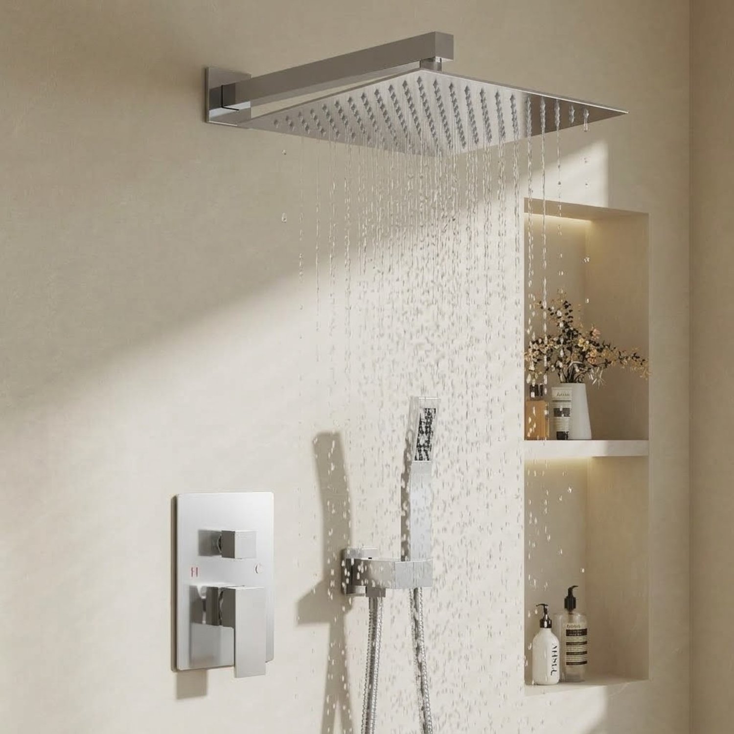 Auralum Max Inbouw Douchesysteem - Inbouw - Koper - 30cm - Vierkant Doucheset -Met Mengkraan Box – 2 Functies RVS Regendouche - Handdouche - Complete Regendoucheset - Chroom