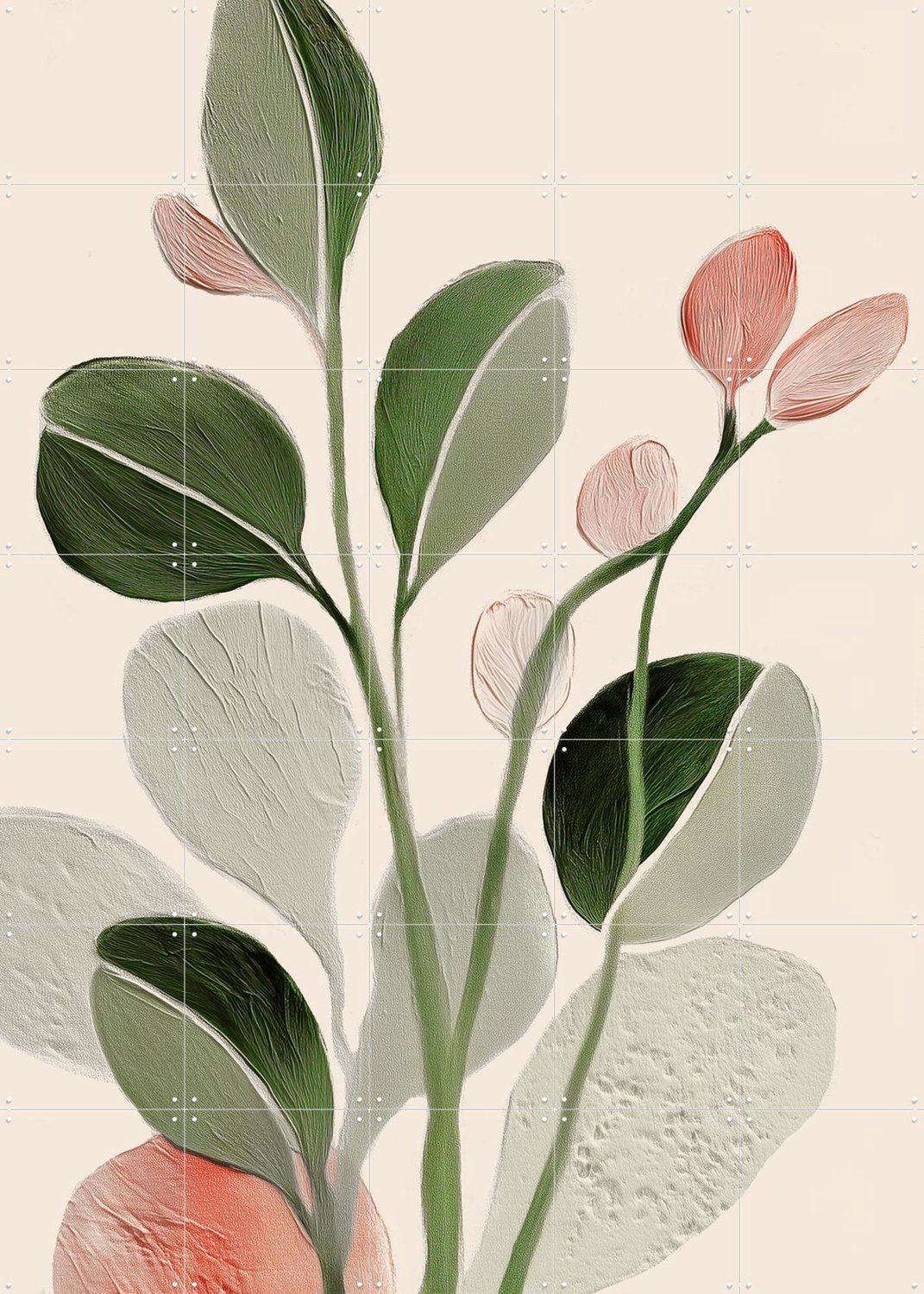 IXXI Soft Botanical Forms, Branka Kodžoman - 100 x 140 cm - Grote wanddecoratie en posters - Digitale Kunst, Woonkamer, Slaapkamer, Eetkamer, Bladeren Groen