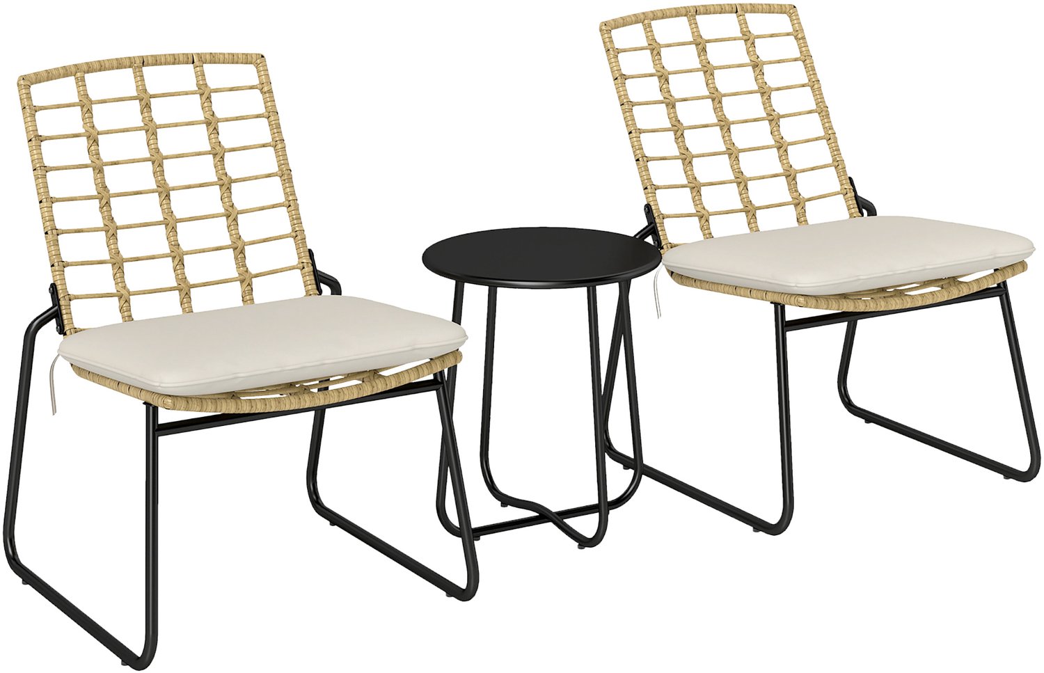 Sunona 3-delige tuinset - Met 2 stapelbare stoelen en tafel - Inclusief kussens - PE-rotan - Stoelen 56 x 67 x 78 cm - Tafel Ø40 x 46 cm - Beige/Bruin
