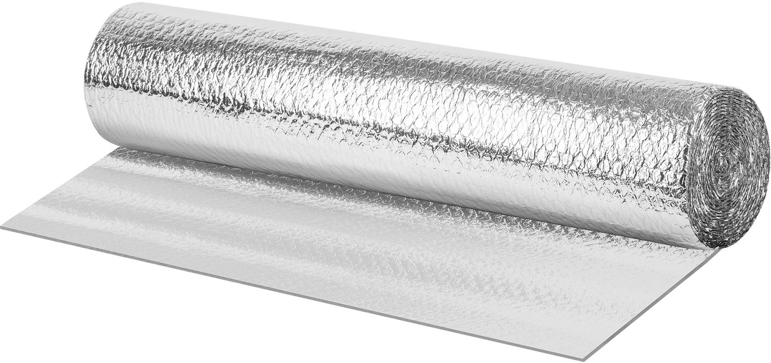 ECD Germany Reflecterende isolatiefolie van aluminium met dubbele noppenfolie thermische folie 1 x 25 m, isolatie tegen kou en warmte waterdichte en brandwerende rol 6mm voor daken, muren en voertuigen