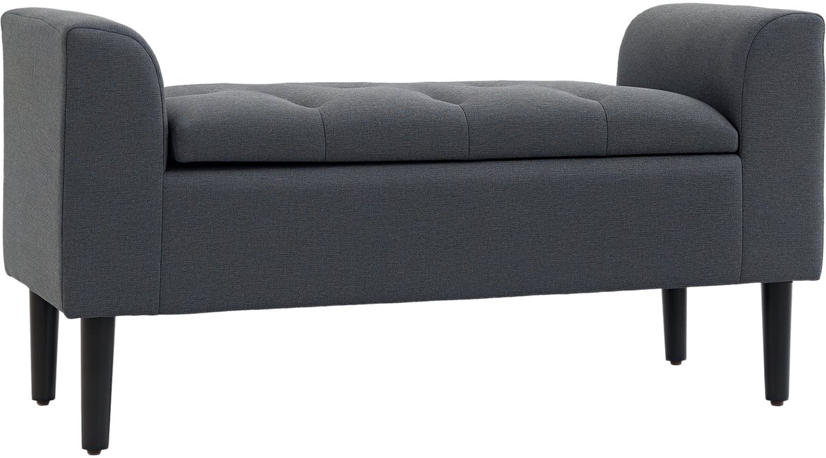 Homona Zitbank met opbergruimte - Met gestoffeerde zitting en armleuningen - 116 x 44 x 58 cm - Donkergrijs