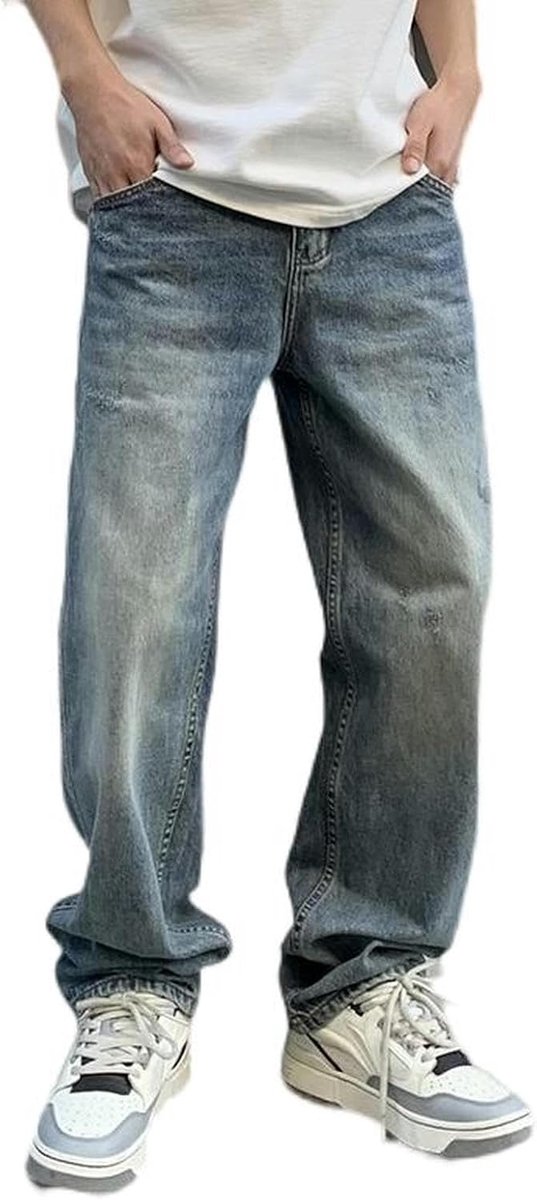 Street design losse dweilbroek gewassen en versleten unisex broek - blauw - 30 (170/76A)