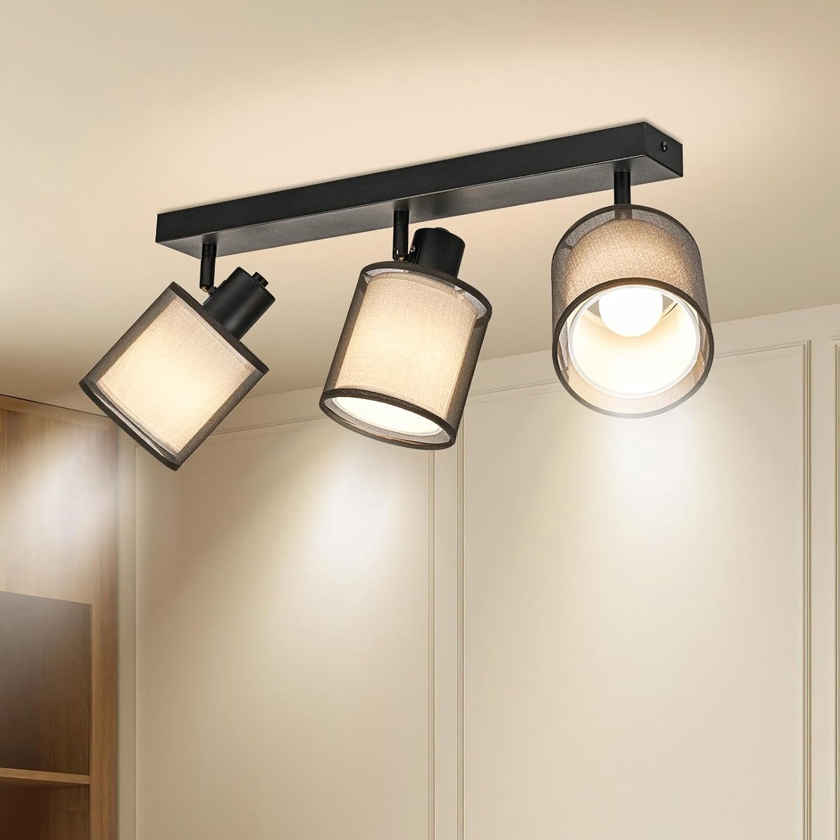 Plafondspot, 3 verstelbare spots, zwarte plafondverlichting voor interieurs, retro E14 wandlamp voor woonkamer, slaapkamer, keuken, eetkamer, zonder lampen