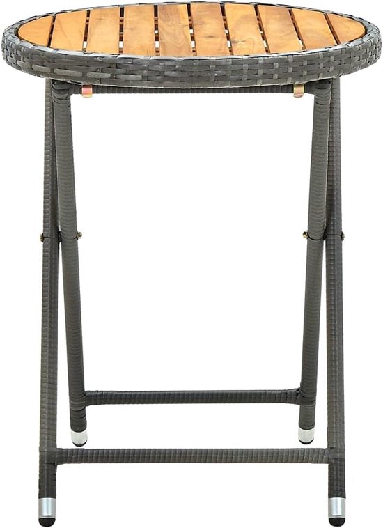 Terrastafel, tuinmeubelen, tafel, outdoor tafel, bijzettafel, grijs, 60 cm, polyrotan en acaciahout, massief hout voor tuinen, terrassen, balkons — afbeelding 4