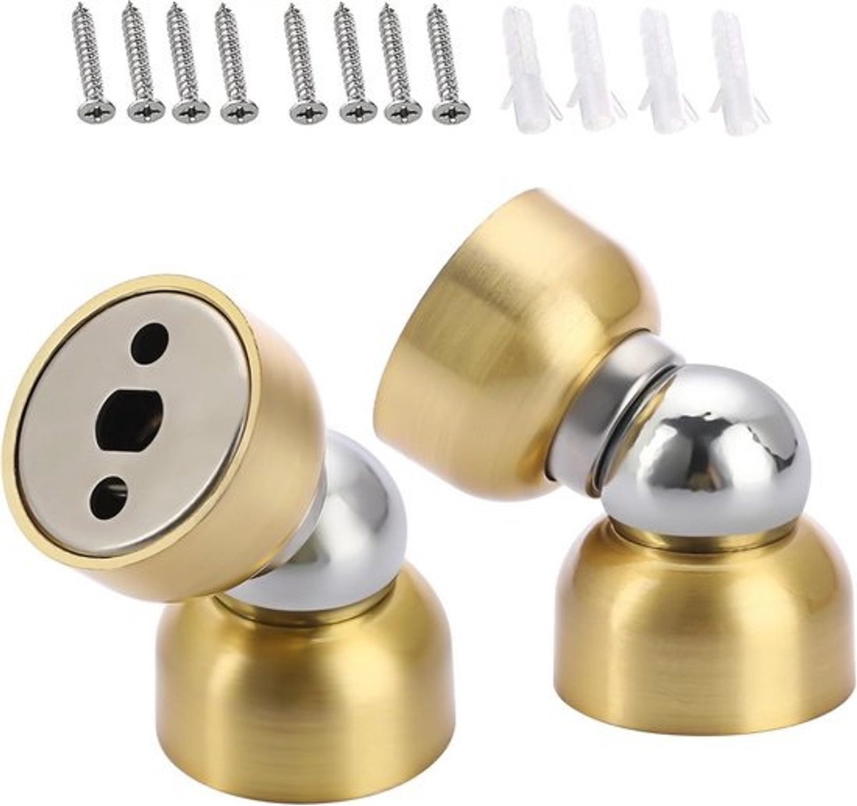 Set van 2 mini-deurhouders - Roestvrij staal - Magnetische wandmontage - Goud