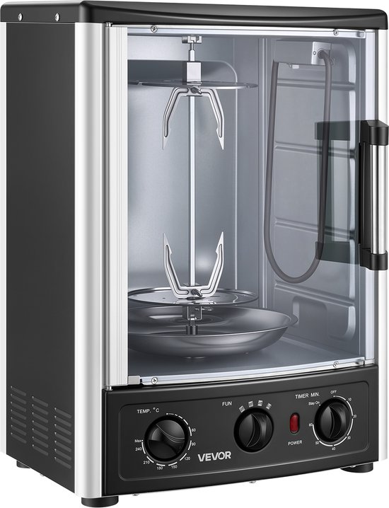 VEVOR Verticale Dönergrill 22 L 1500 W Gyrosgrill Kebabgrill Shawarma voor Gezinnen en Kleine Gezelschappen, 0-240 °C, 0-60 min Timer, met Draaispit, Grillrooster, Lekbak en Kruimellade — afbeelding 2