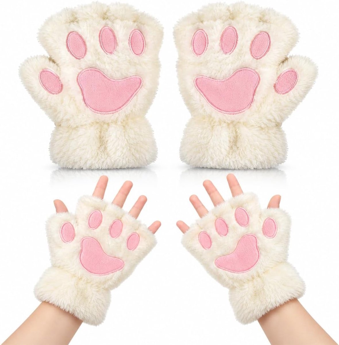 1 paar kattenpoot wanten - wit - zacht en warm - perfect voor Halloween, cosplay en dagelijks gebruik