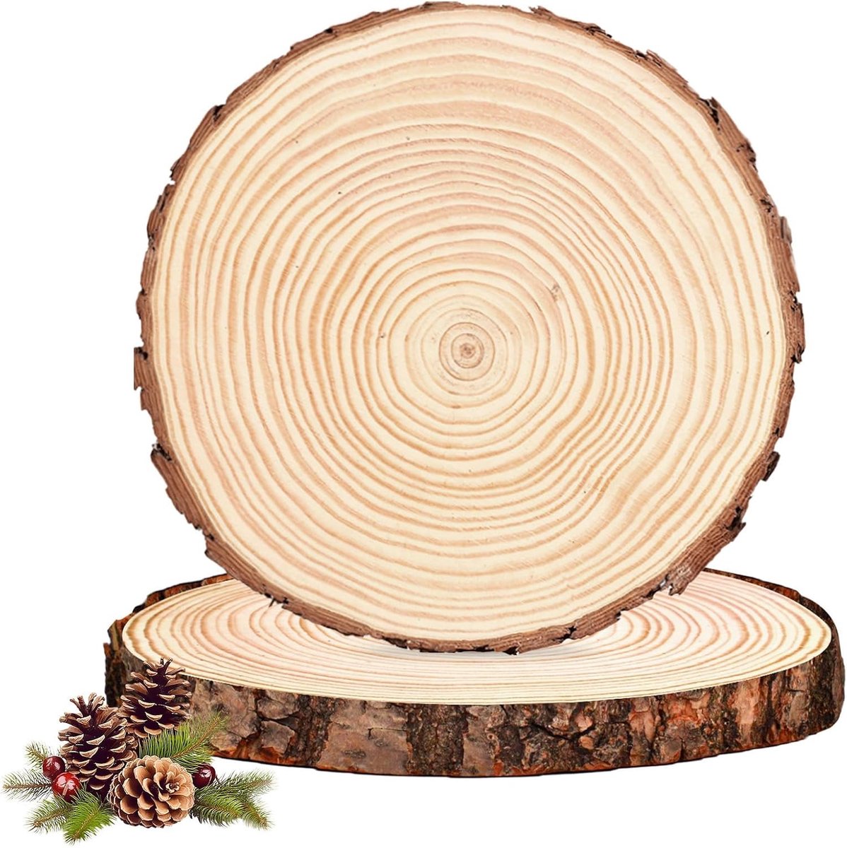 Schijven, 2 stuks, 30 cm, rond, houtdecoratie, zonder gat, natuurlijk hout, tafeldecoratie voor doe-het-zelf, bruiloft, Kerstmis