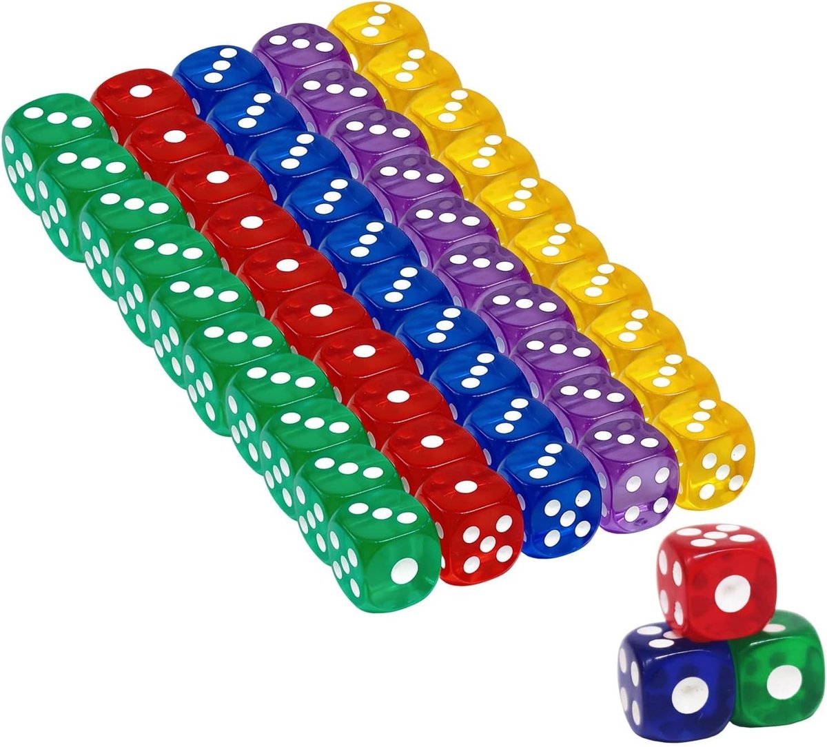 Set van 50 veelkleurige acryl dobbelstenen, 14 mm, met afgeronde hoeken, ideaal voor dobbelstenen, tafelspellen, feesten, bars en onderwijs, inclusief praktische opbergdoos, gemakkelijk te vervoeren