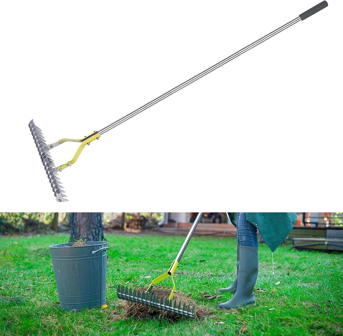Efficiënte Rieten van Roestvrij Staal voor Het Reinigen van Dood Gras in de Tuin, 15 Inch Breed
