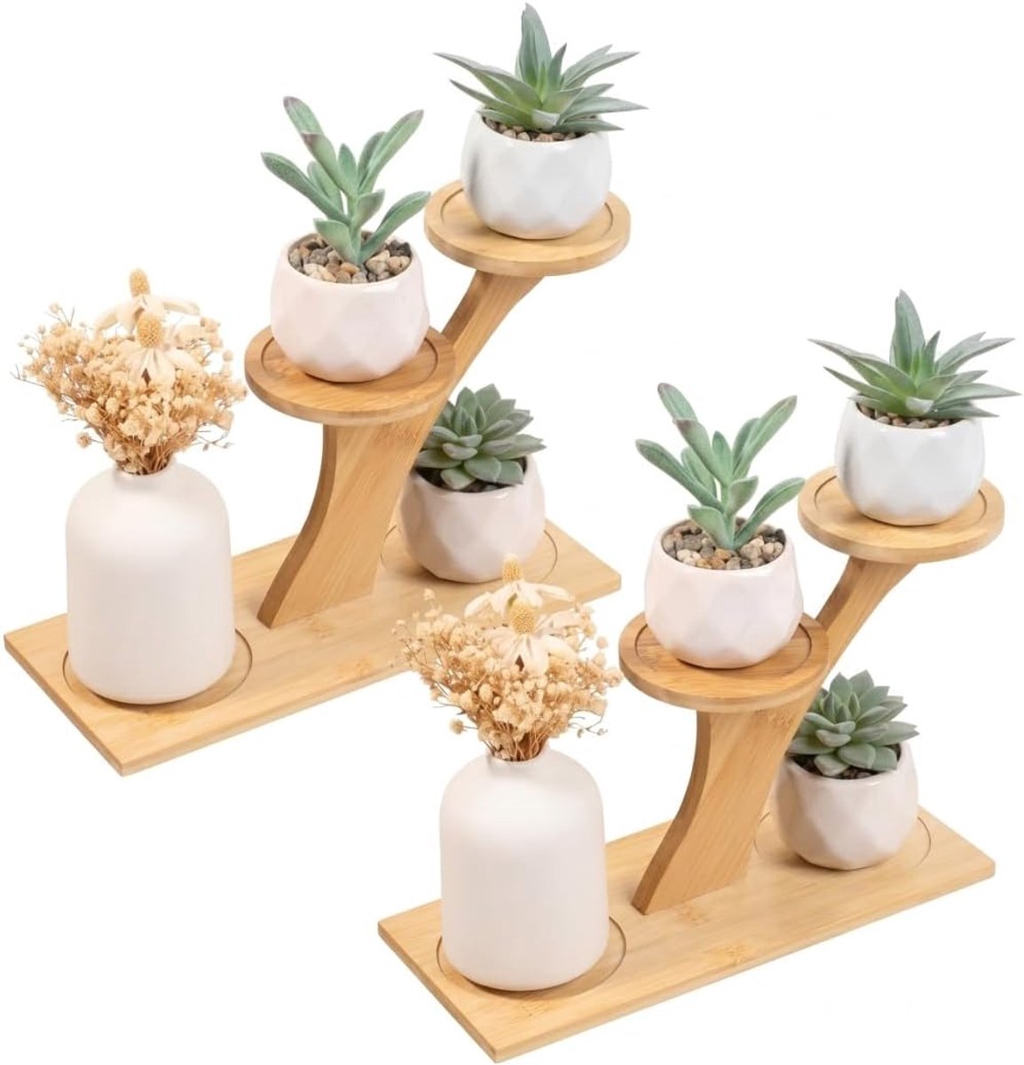 Plantenstandaard, 3-laags houten vensterbank plank voor kleine planten, natuurlijke bloem stnad voor woonkamer en slaapkamer, kantoor.