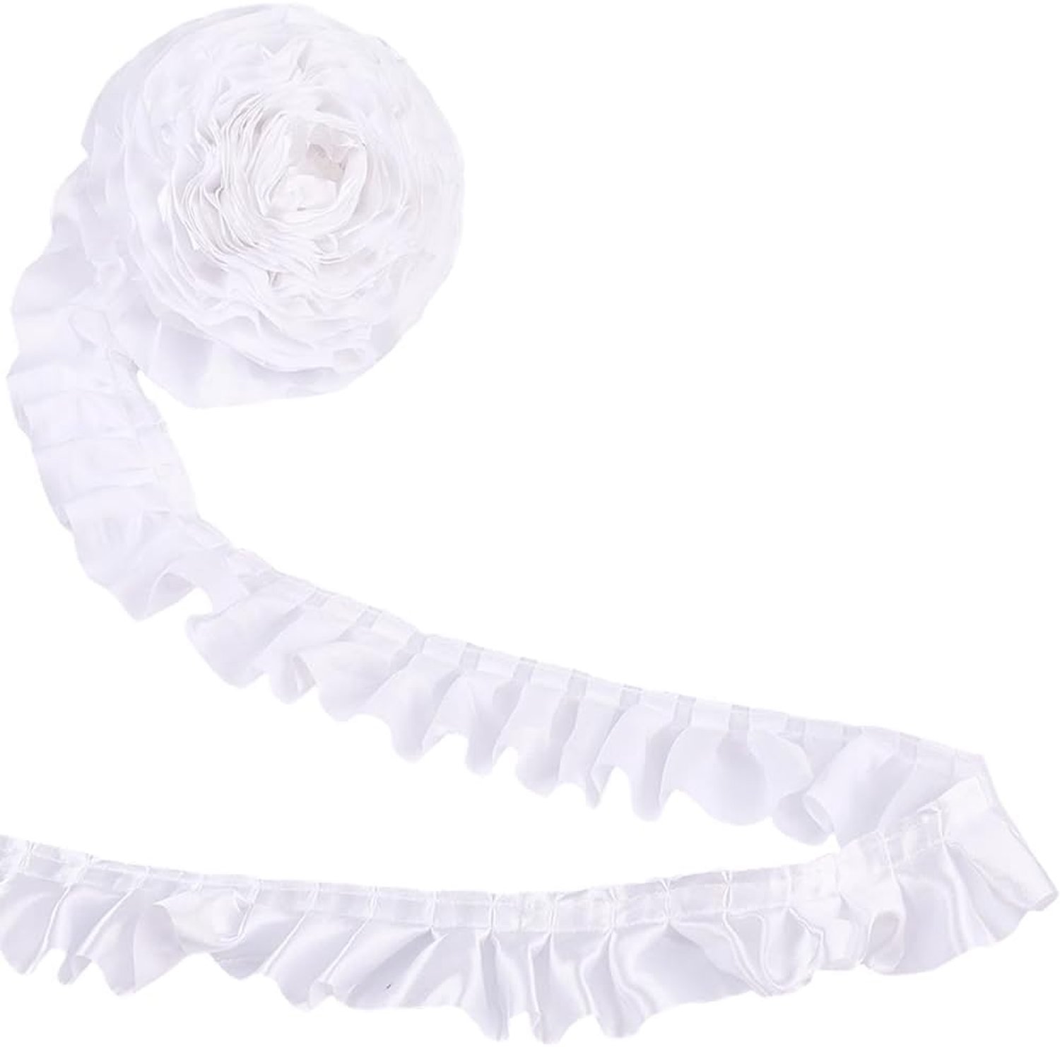 GORGECRAFT 10m×4cm Satin Pleated Ruffle Ribbon Fabric Lace Edges Polyester Lace Trim Ribbon Collecting Edge Fringe Decoration for Clothes Decor DIY Se