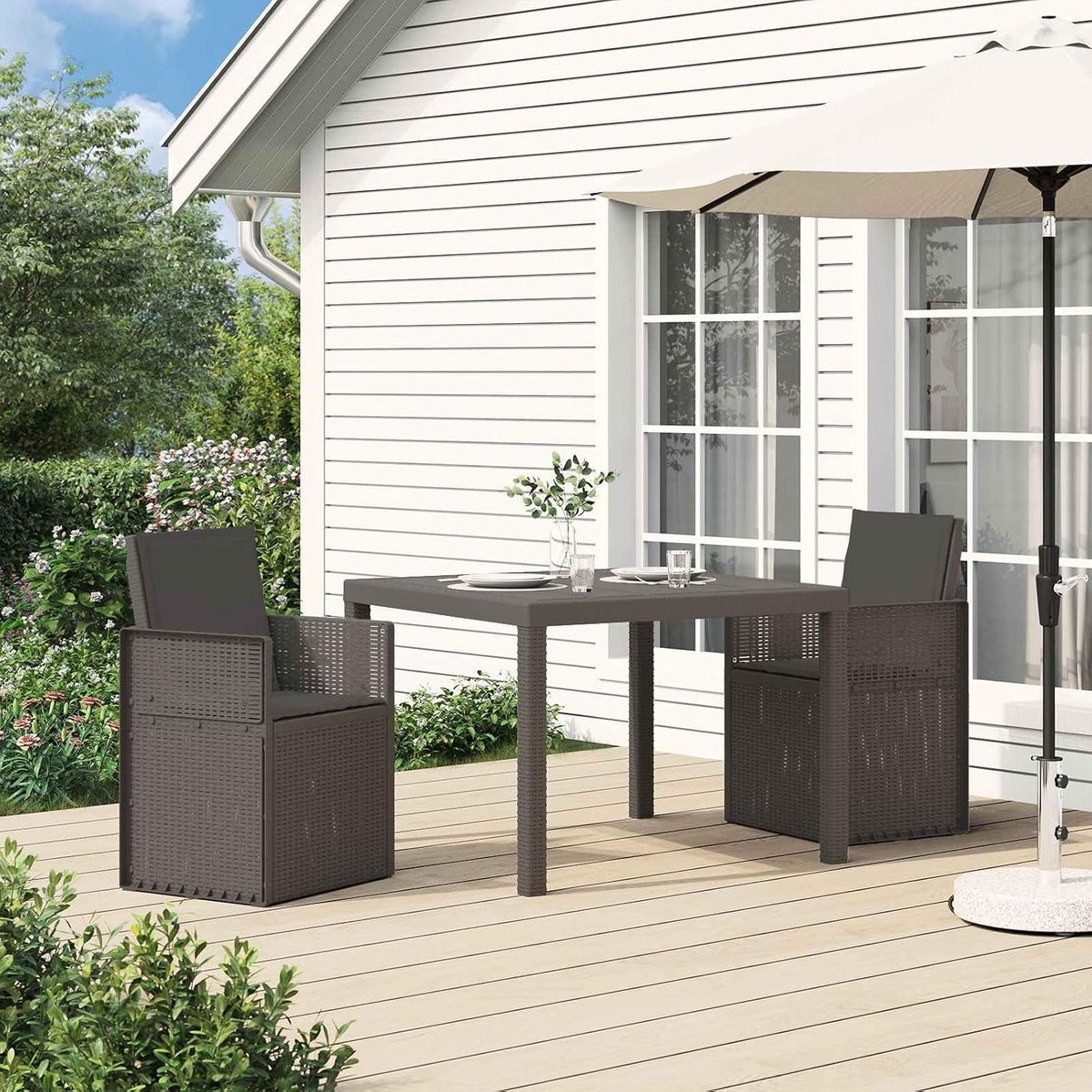 Eetkamerstoelen 2 st. lichtgrijs antraciet PP inklapbaar outdoor