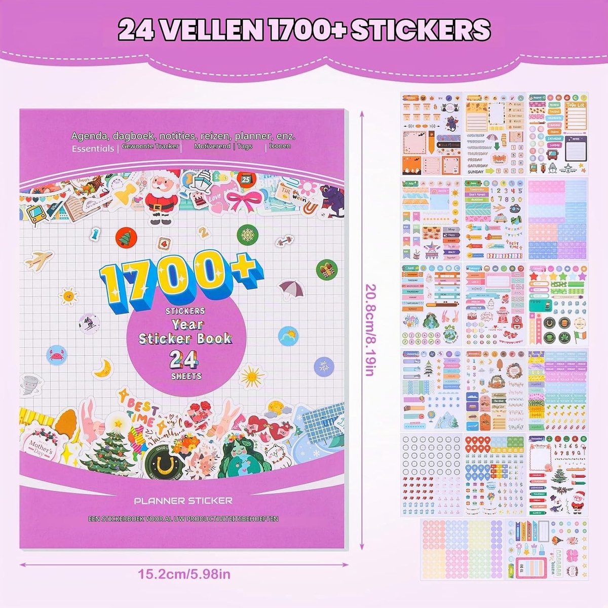 Uitgebreide Sticker Set voor Planners - 1700+ Stuks voor Maand-, Week- en Dagplanning, Perfect voor Agenda's, Kalenders en Cadeaus — cadeau in Hobby - foto 3