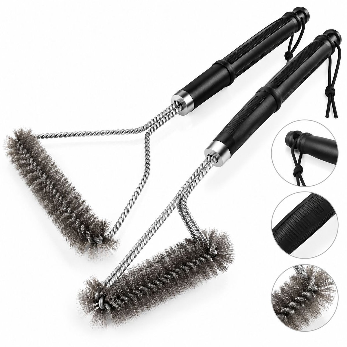 VHV - RVS bbq borstel - 2 stuks - Zilver/zwart - Bbq brush - Bbq reiniger - Barbecue borstel - Bbq schoonmaakborstel