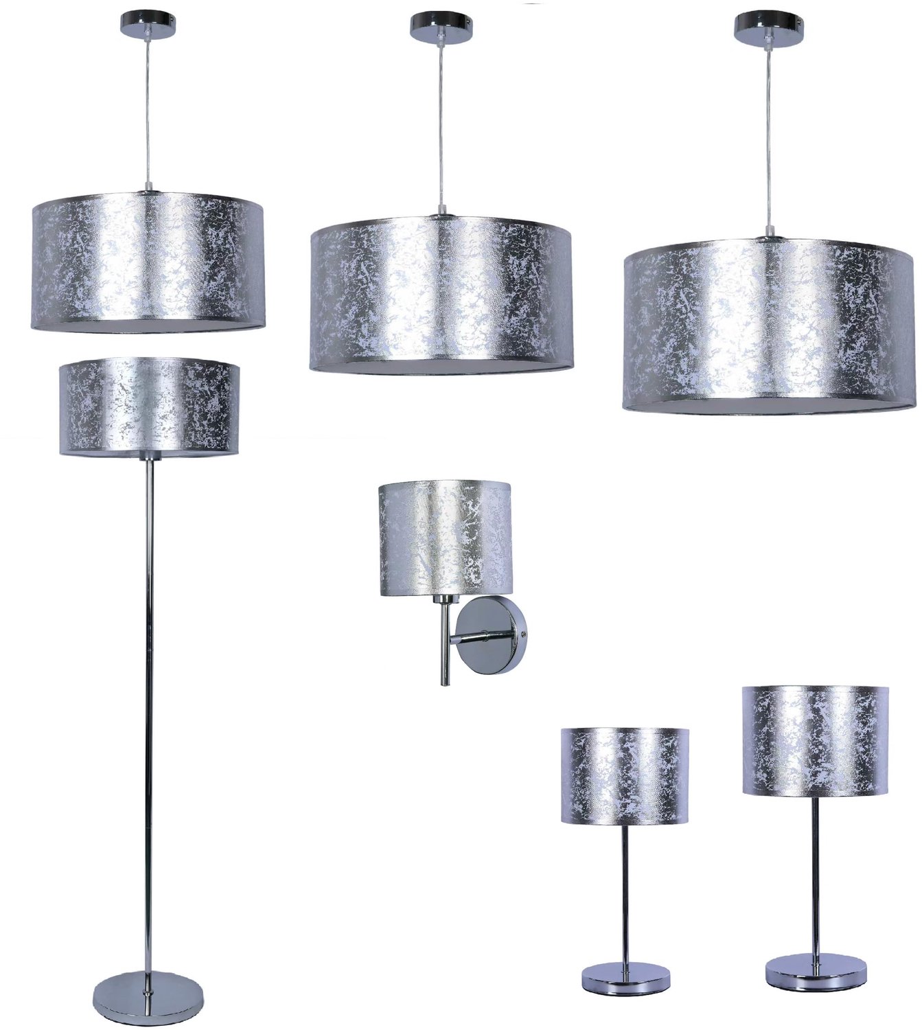 Set van 7 Moderne Lampen in Zilver/Chroom