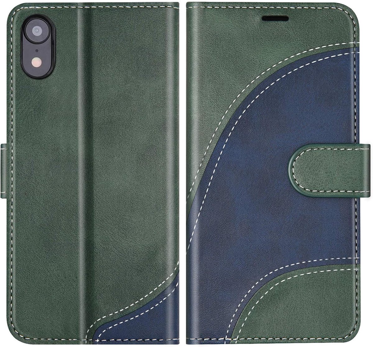 Hoesje voor iPhone XR, PU Lederen Bookcase Portemonnee Beschermhoes Telefoonhoesjes, Flip Case Beschermhoesje voor iPhone XR, Groen