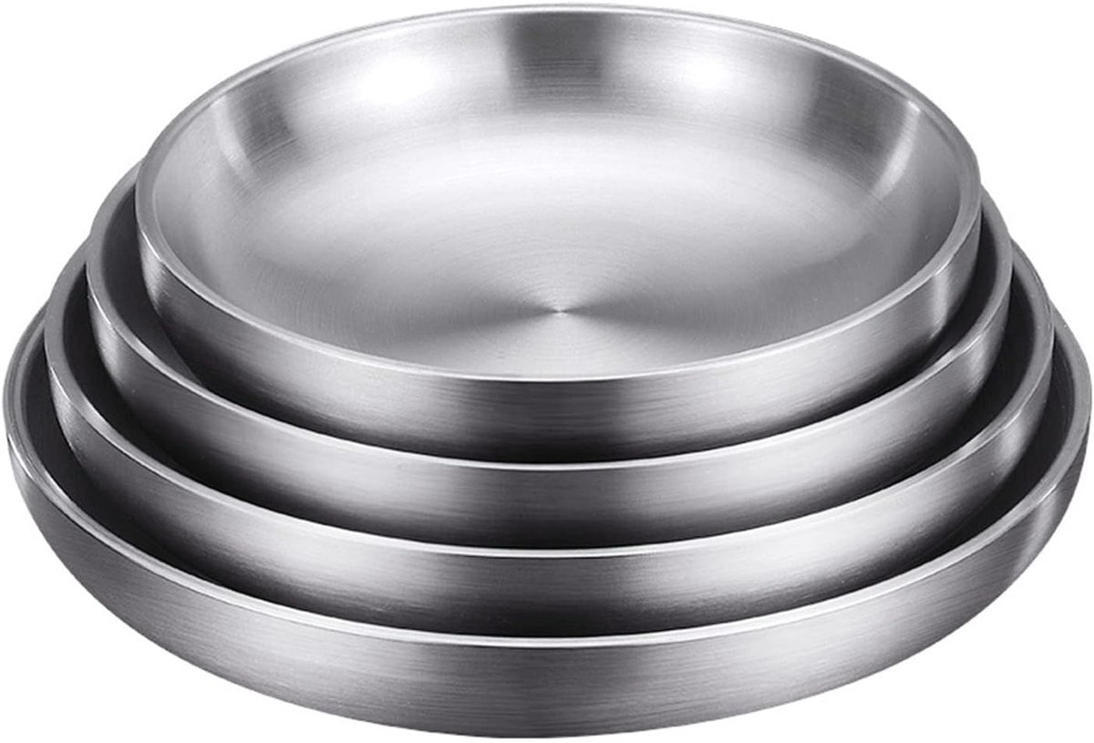 Dinerborden dubbellaags anti-cald restaurant servies voor steak dessertsalade, snack, 18/8 (304), set van 4 verschillende maten