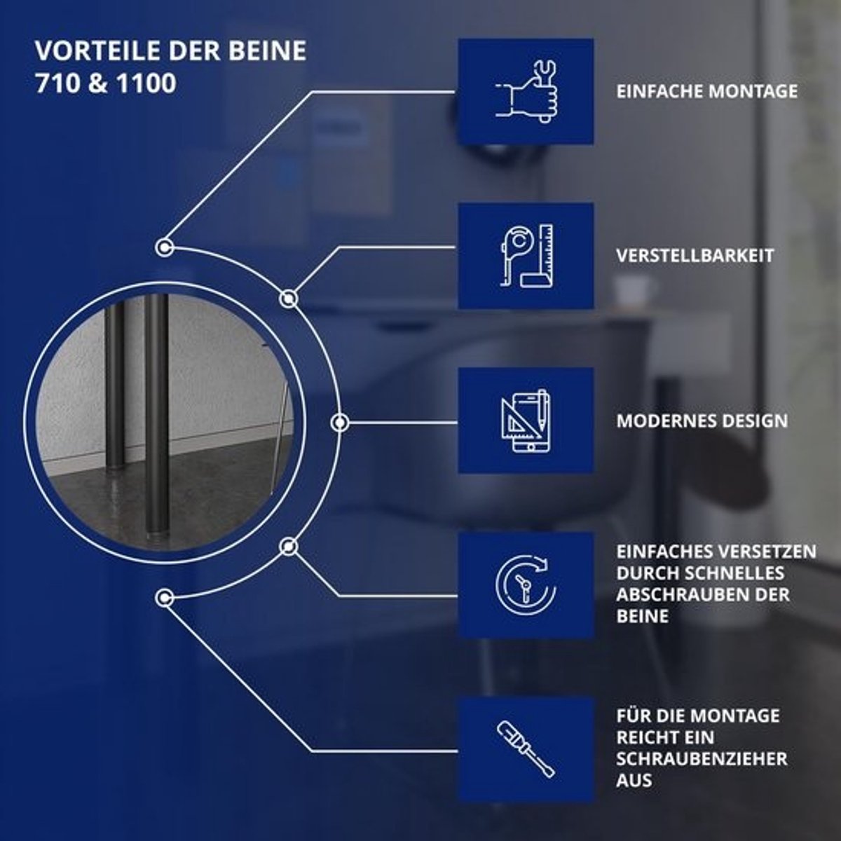 In hoogte verstelbare metalen tafelpoten chroom 71 cm - Set van 4
