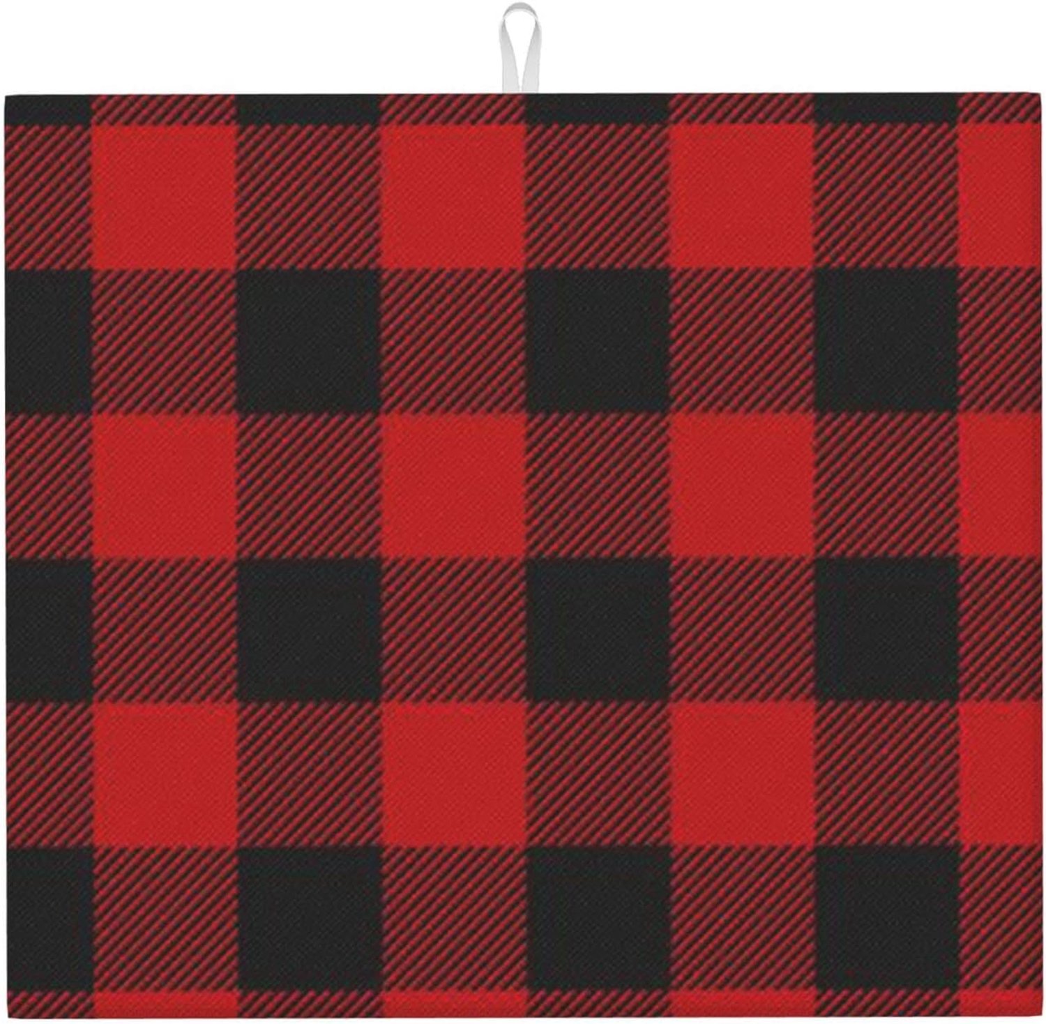 Danlim Droogmat voor keuken aanrecht microfiber schotel droogmat super absorberend, 1 pak rood zwart buffel check