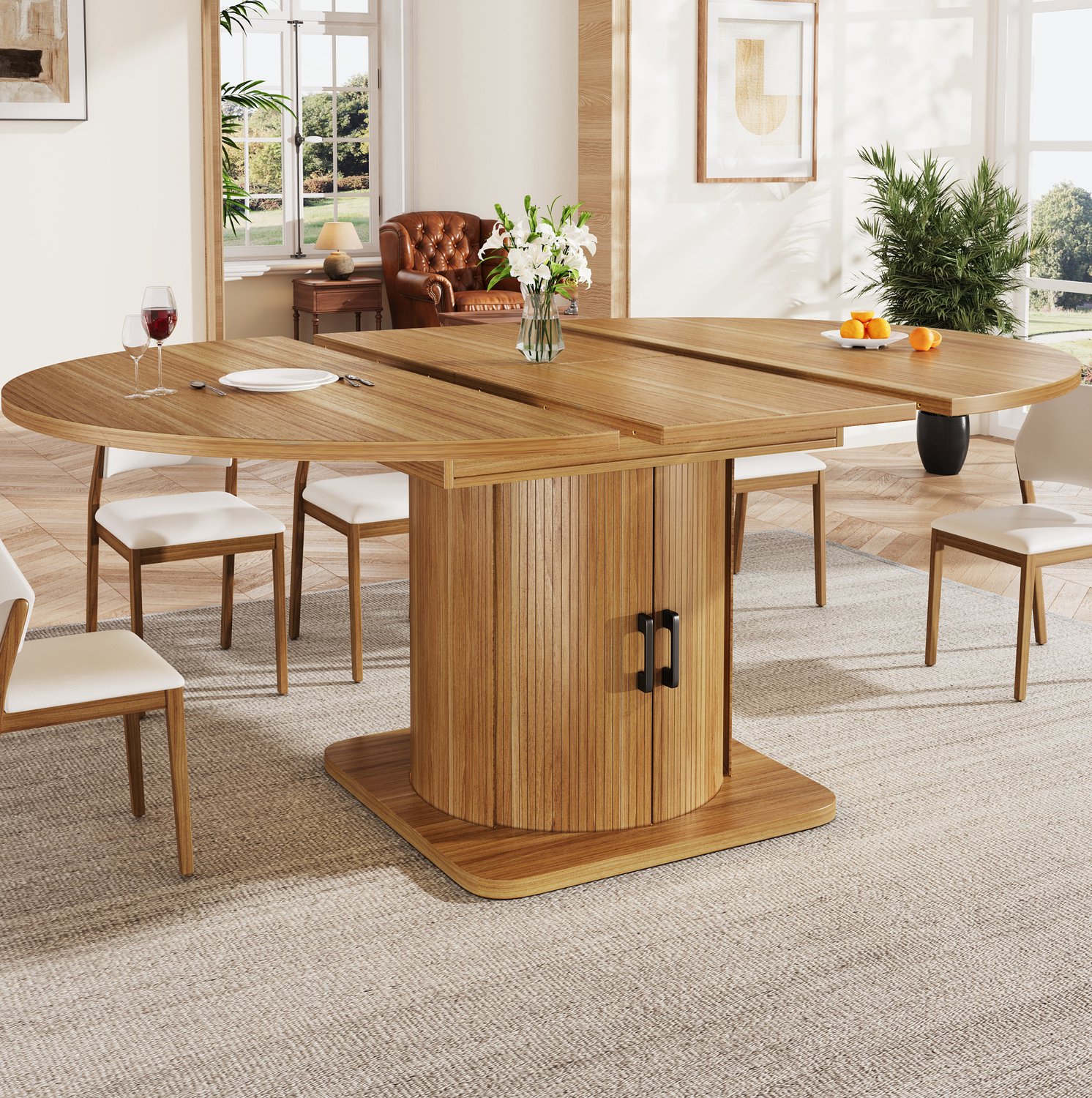 Maisentiel Uitschuifbare eettafel van rond tot ovaal – 118-158 x 118 x 76 cm – donkerbruin