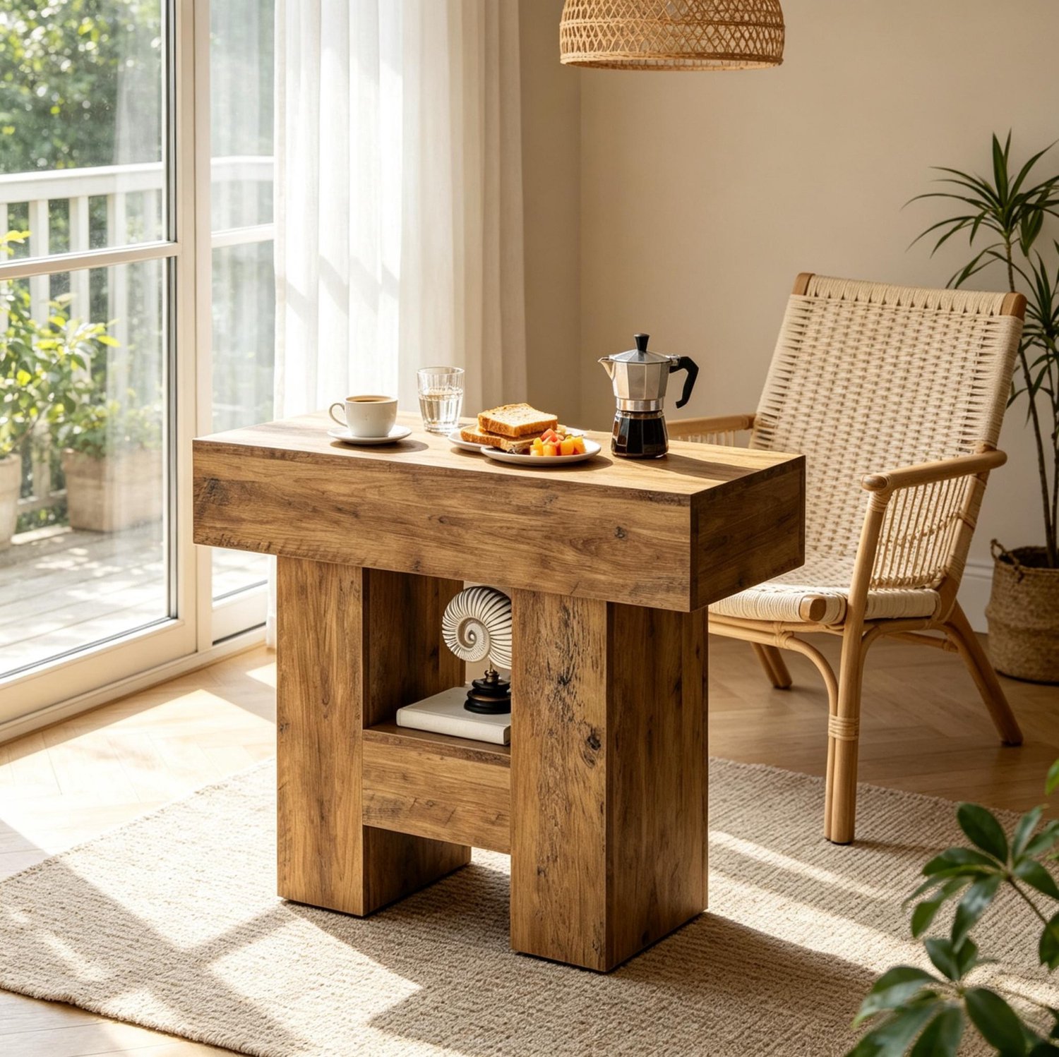 HAUSS SPOLE Bijzettafel - Smal Met Open Opbergruimte - Voor Woonkamer, Slaapkamer En Hal - Landelijke Stijl - MDF - Bruin - 80x30x50 Cm