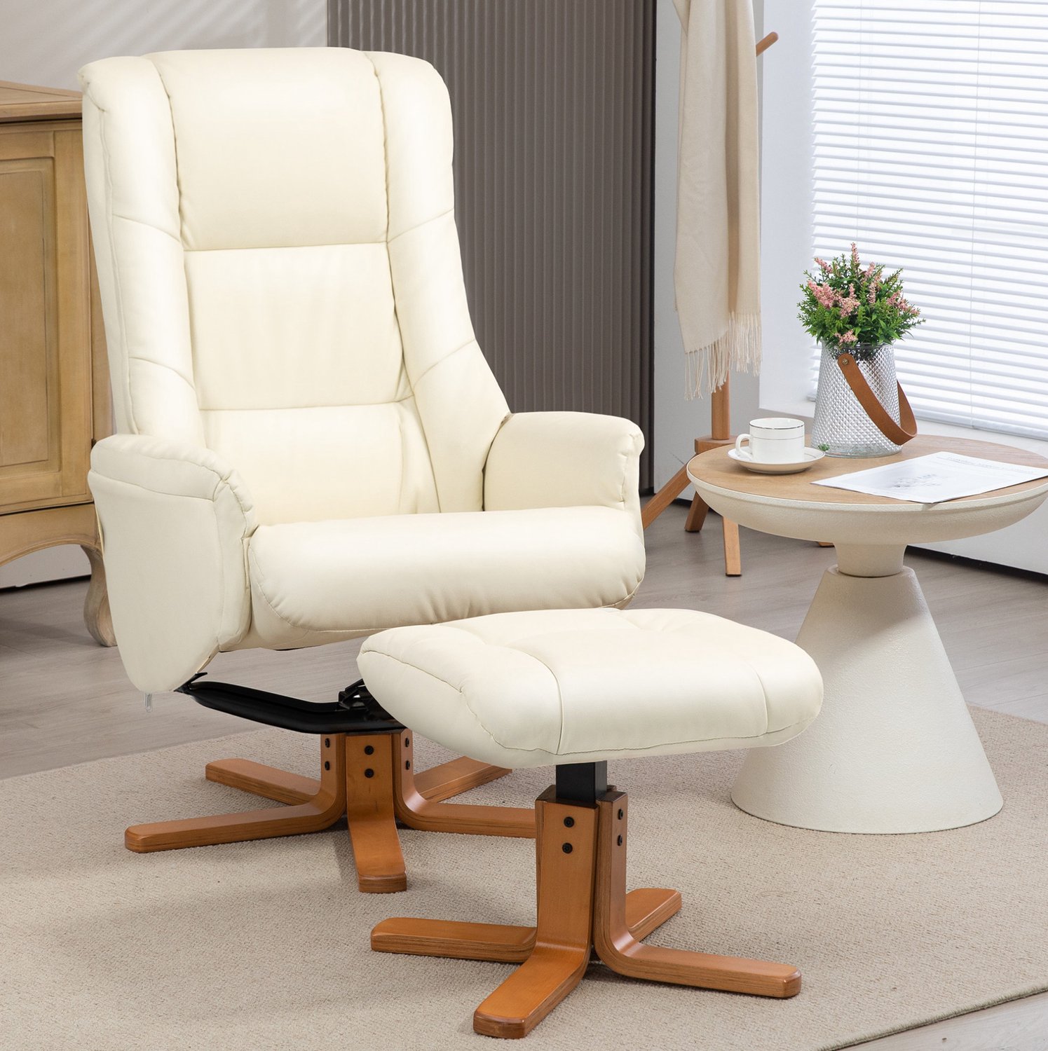 MODENUIT Relaxfauteuil 71 x 84 x 102 cm - Ligfunctie en Wipfunctie - Woonkamer - Kunstleer - Crèmewit