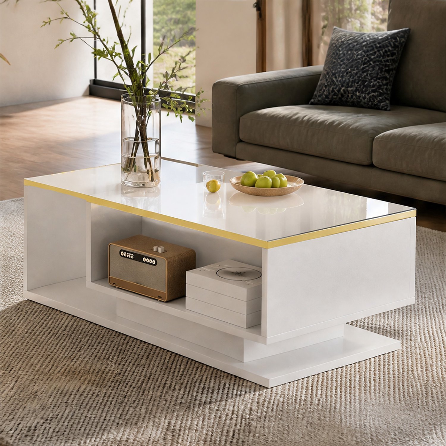 City long dragon LONG DRAGON - Salontafel - 90x50x32,5 cm wit - gehard glazen blad met 16-kleuren LED en open opberging