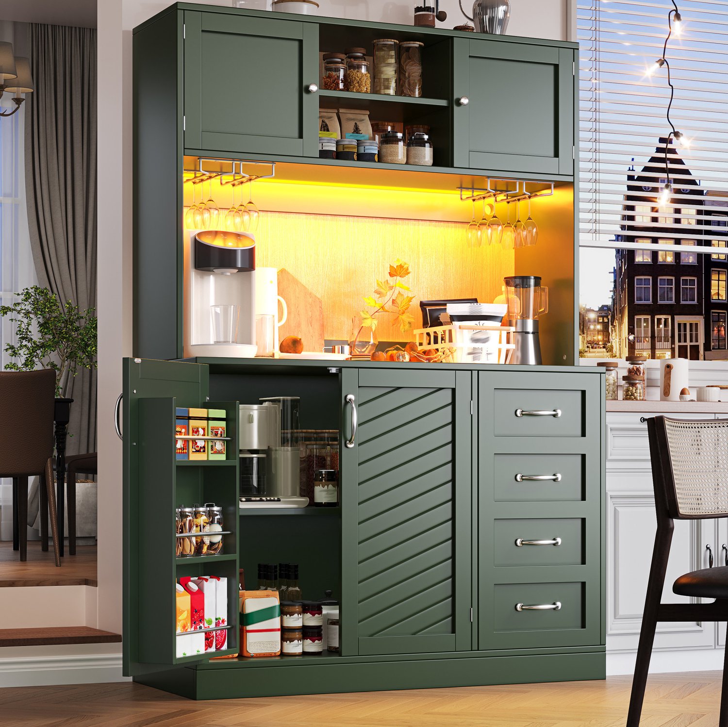 Maisentiel Buffetkast met LED-verlichting - groen MDF - 4 deuren, 2 lades - 120 x 40 x 188 cm