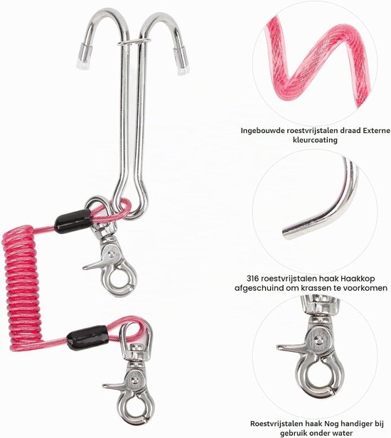 316 RVS Duikhaak met Spiraal Reel Koord, Dubbele Koraalhaak voor Duikuitrusting, 1M Touw Lengte en Waterdichte Accessoires — afbeelding 4