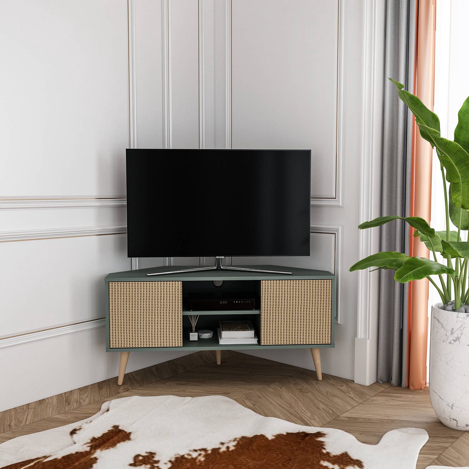 Decorotika TV Meubel Silva Groen – Modern Televisiemeubel met Opbergruimte – Stijlvol TV Kast voor Woonkamer – 120 cm Silva-groen- en Hazeran-patronen