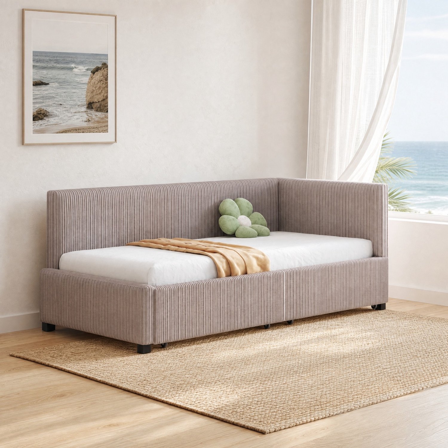Maisentiel Gestoffeerde bedbank 90 x 200 cm met 2 opberglades en lattenbodem - grijs