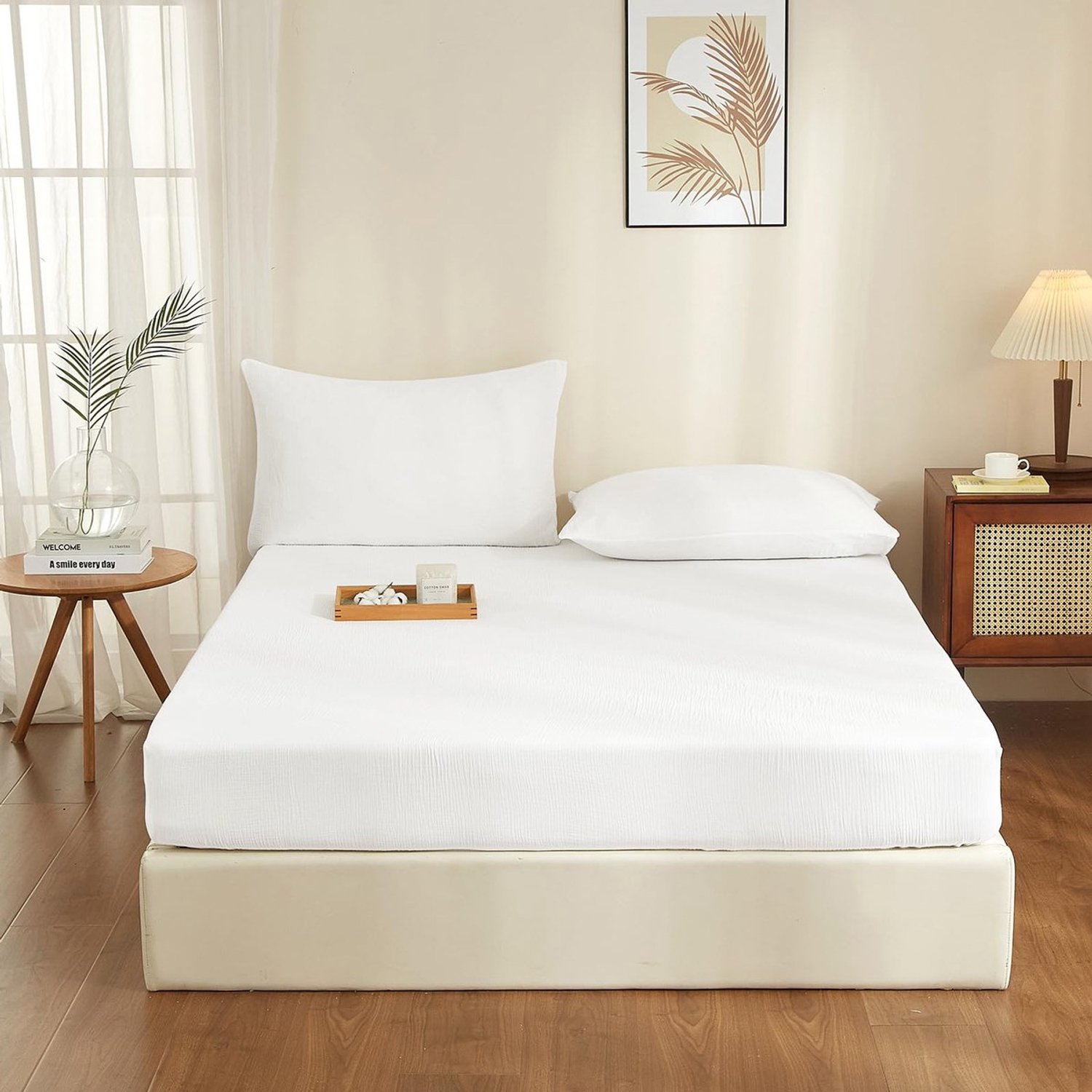 Duraxl Hoeslaken - Dubbel mousseline - 90 x 200 cm - Wit