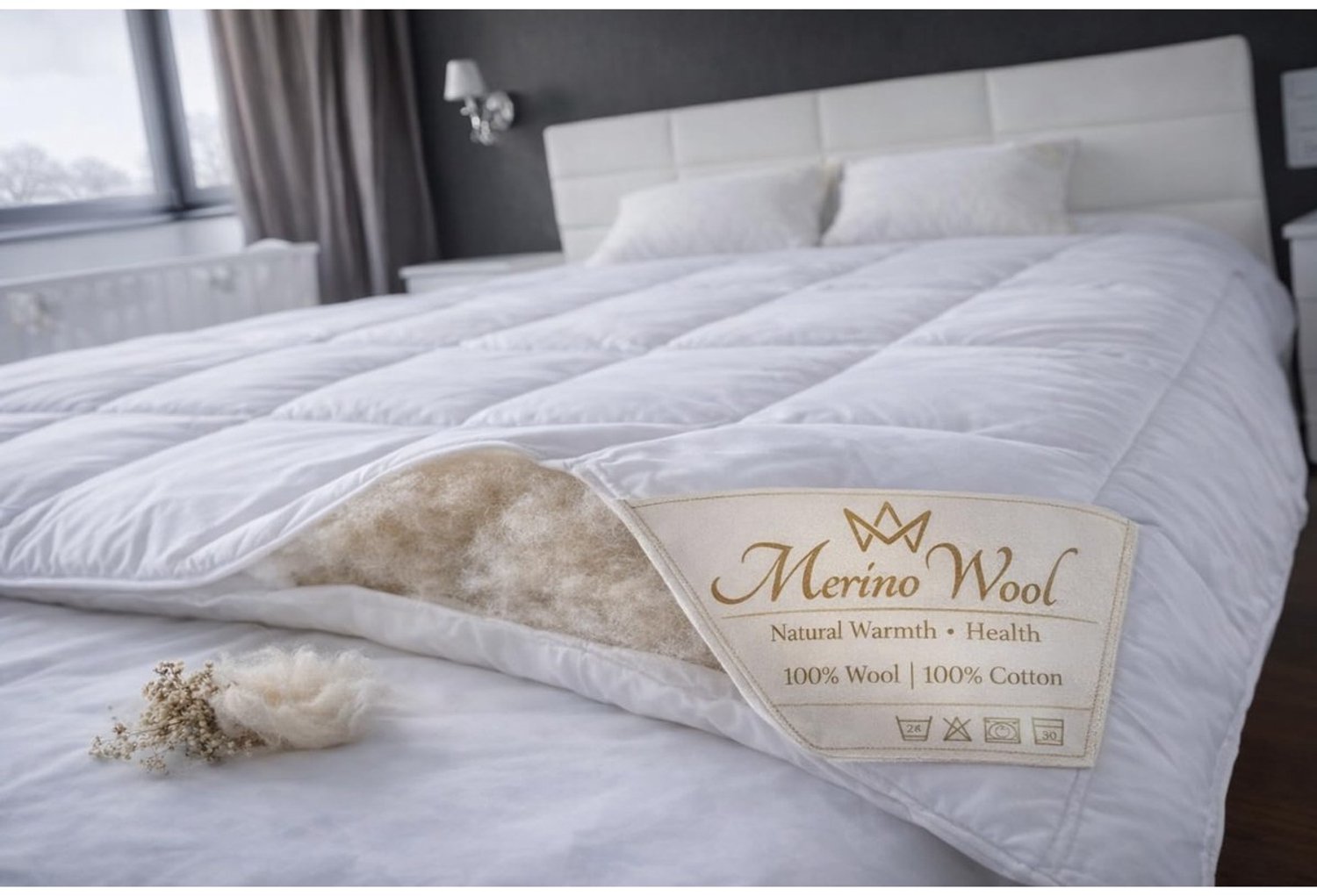Duraxl Wollen dekbed - 140 x 200 cm - 500 g/m² - 10,5 tog Wit