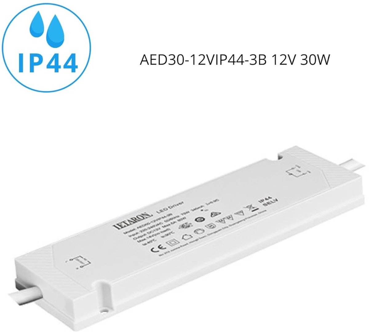 LED power supply, 12V, 30W, IP44, waterproof, wired, overvoltage and overload protection - ShopVlot