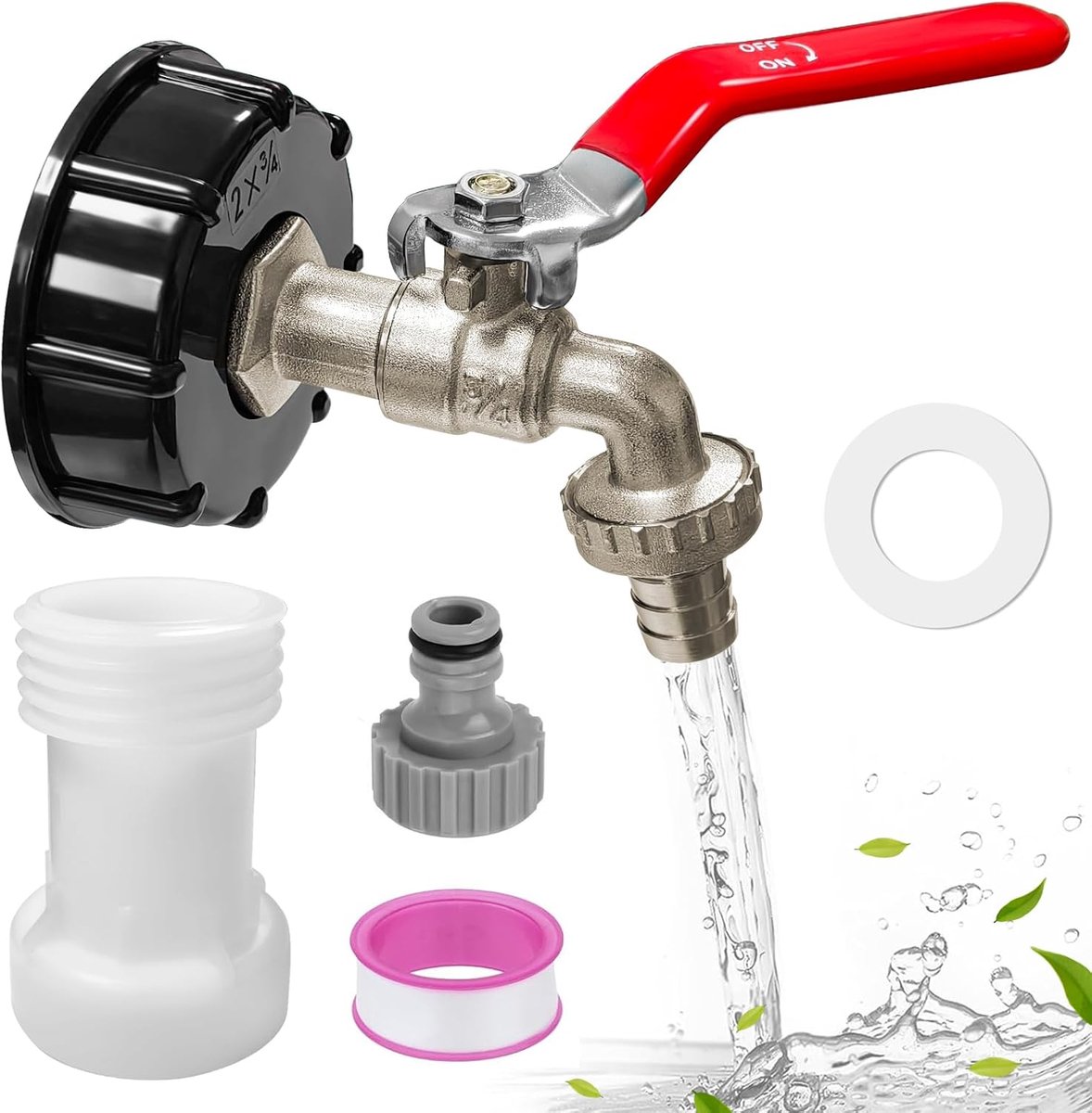 Garden Faucet 3/4, Tap for Tank 1000 Litres, Accessory Set Tank with S60 x 6 Extension Hose, IBC Tank Connector - ShopVlot