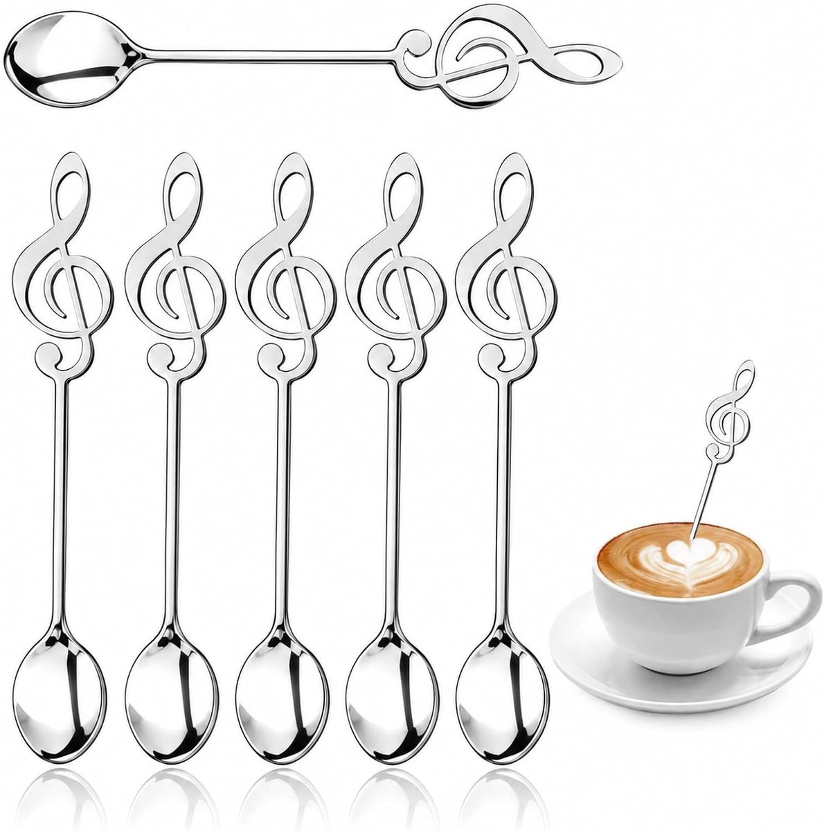 6 Pieces Decorative Dessert Spoon, Music Decoration, Spoon, Coffee Spoon, Stainless Steel, Small L Spoon, Piano, L - ShopVlot