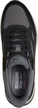 Bovenkant van een zwarte sneaker met grijze mesh, zwarte veters, wit voetbed met 'BOBS SKECHERS Slip-ins Memory Foam'.