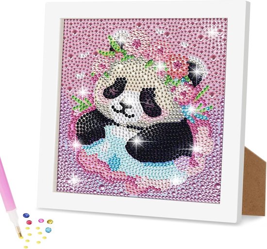 5D Diamant Schilderen Kit voor Kinderen, Crystal Art Set met Houten Frame, Eenvoudig en Creatief Knutselen voor Beginners (Panda)