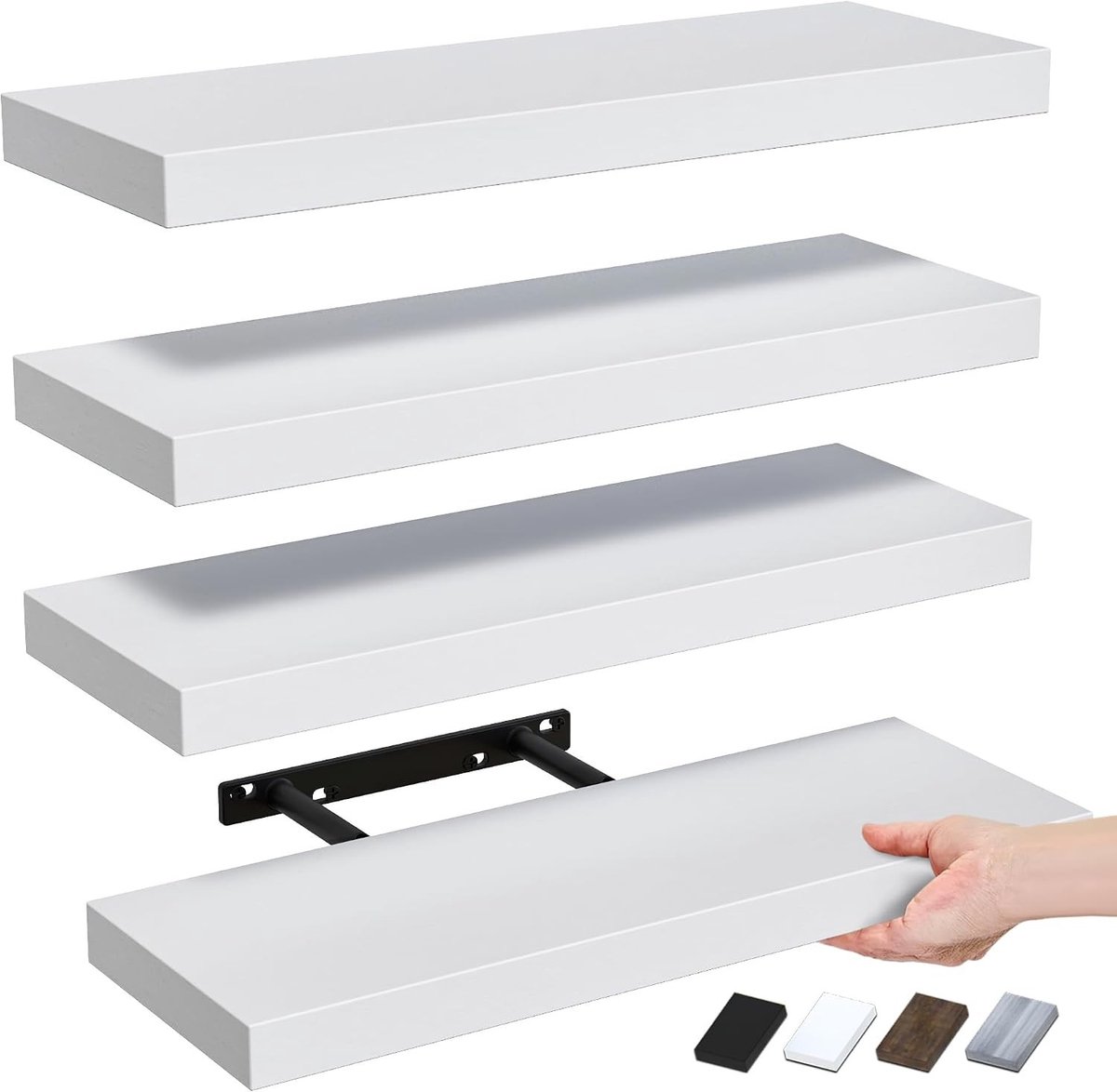 40cm Drijvende Wandplanken, 4 Sets Wandplanken voor Decoratie, Ideaal voor Badkamer, Keuken en Woonkamer - Wit