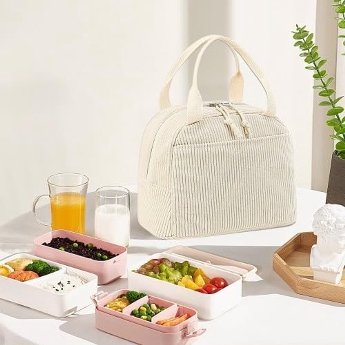 Thermische Lunchdoos met Ribbelvelours, Lekvrije Container voor Werk en School, Grote Capaciteit en Stijlvolle Koeltas